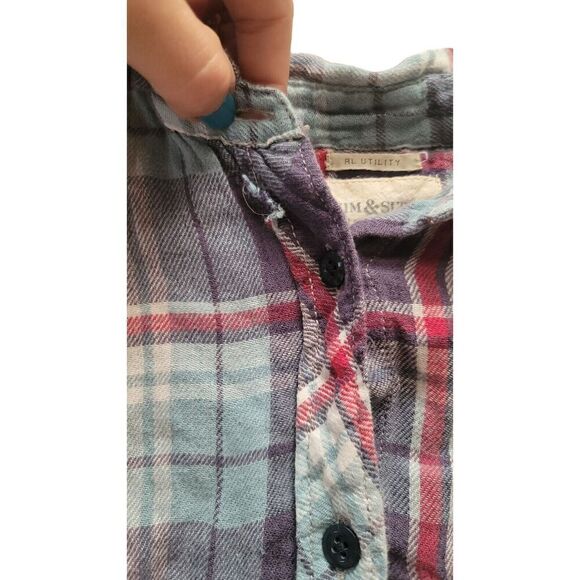 Denim & Supply Ralph Lauren Button Down Shirt Womens Small Blue Plaid Top - Picture 5 of 8